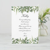 Rustic Green leest Greenery Foliage Maid of Honor Kaart (Staand voorkant)