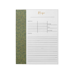 Rustic Green Linen Gold Leaf Blank Recipe Notitieblok