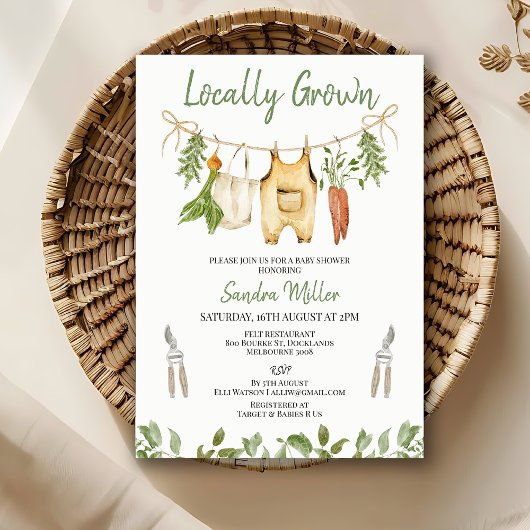 Rustic Green Locally Grown Baby Shower Kaart