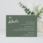 Rustic Green Minimalist Script Calligraphy Wedding Informatiekaartje (Staand voorkant)