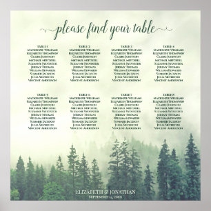 Rustic Green Mountain Pines 8 Table Seating Chart Poster