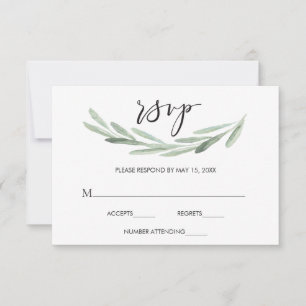 Rustic Green Olive Branch Simple Wedding RSVP Kaartje