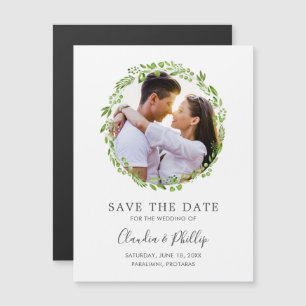 Rustic Green Olive Leaf Wreatfoto Save the Date Magnetische Uitnodiging