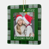 Rustic Green Photo Plaid Ornement de Noël (Gauche)