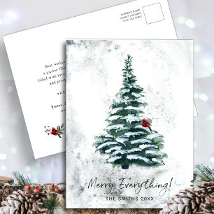 Rustic Green Pine Modern Script MERRY ALLES Feestdagenkaart
