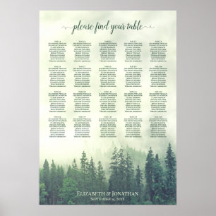 Rustic Green Pines 20 Table Wedding Seating Chart Poster