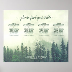 Rustic Green Pines 4 Table Wedding Seating Chart Poster