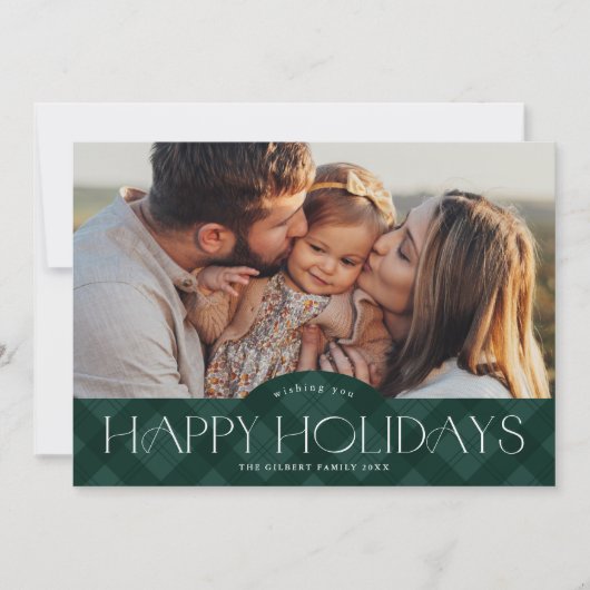 Rustic Green Plaid 2 Foto Gelukkig Feestdagenkaart (Voorkant)