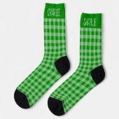 Rustic Green Plaid Custom Name on Gingham Pattern Sokken (Links)