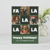 Rustic Green Plaid Fa La La Custom Photo Christmas Feestdagenkaart (Staand voorkant)