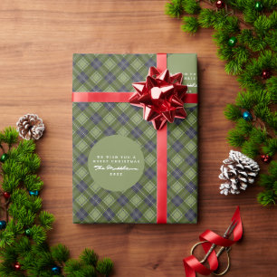 Rustic Green Plaid Tartan Familie Kerstmis Cadeaupapier