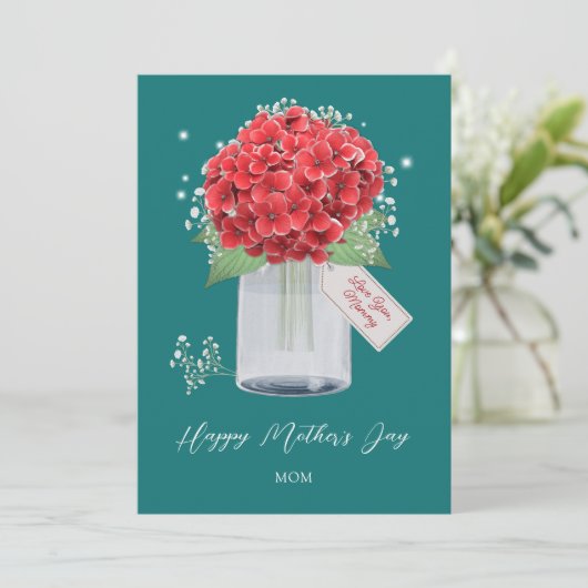 Rustic Green Red Floral Happy Moederdag Kaart (Staand voorkant)