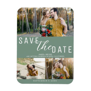 Rustic Green Save the Date Trouw 3 Foto's Magneet
