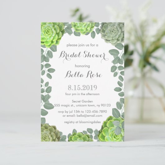 Rustic Green Succulents Invitations de douche nupt (Debout devant)