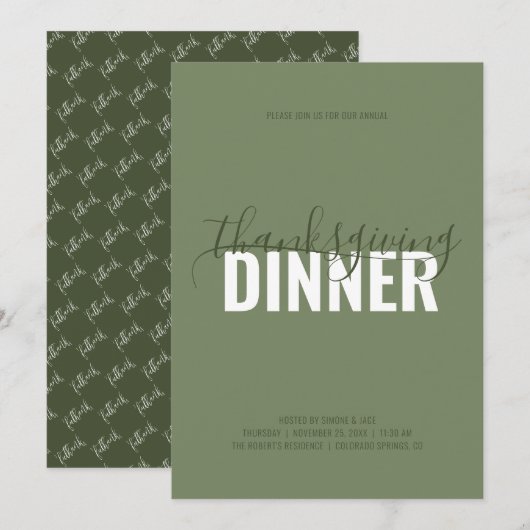 Rustic Green Thanksgiving Dîner de fête Invitation (Devant / Derrière)