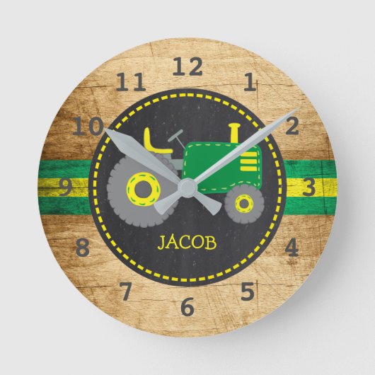 Rustic Green Tractor Faux Wood Ronde Klok (Voorkant)