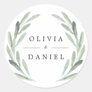 Rustic Green Waterverf met eenvoudige bruiloft Ronde Sticker