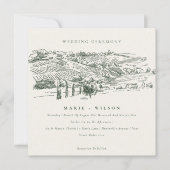 Rustic Green Winery Mountain Sketch Wedding Invite Bedankkaart (Voorkant)