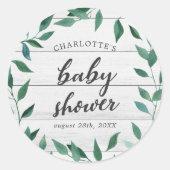 Rustic Greenery Baby shower Ronde Sticker (Voorkant)