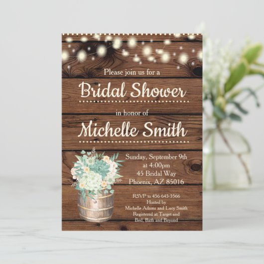 Rustic Greenery Barrel Bruidsdouche Uitnodiging (Staand voorkant)