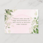 Rustic Greenery Blush Pink Airy Wedding Registry Visitekaartje (Achterkant)