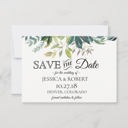 Rustic Greenery Bouquet redt de datum Save The Date (Voorkant)