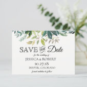 Rustic Greenery Bouquet redt de datum Save The Date (Staand voorkant)