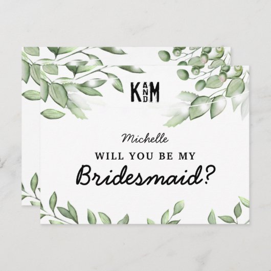 Rustic Greenery Bridesmaid proposal Kaart (Voorkant / Achterkant)