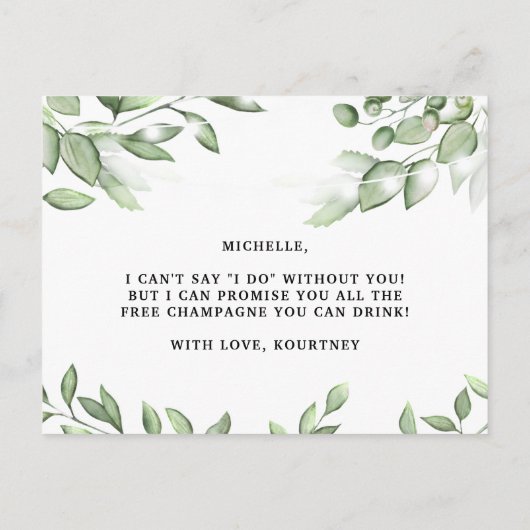 Rustic Greenery Bridesmaid proposal Kaart (Achterkant)