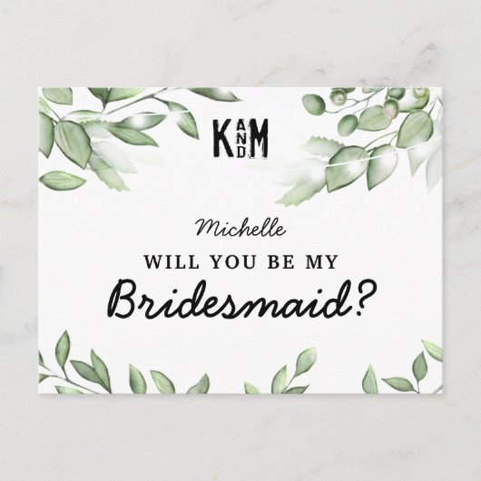 Rustic Greenery Bridesmaid proposal Kaart (Voorkant)