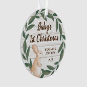 Rustic Greenery Bunny Baby's eerste kerstfoto Ornament (voorkant)