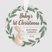 Rustic Greenery Bunny Baby's eerste kerstfoto Ornament (voorkant)