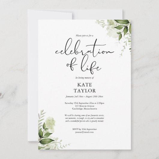 Rustic Greenery Celebration of Life Funeral Kaart (Voorkant)