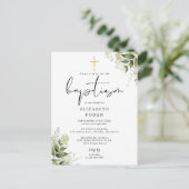 Rustic Greenery Chic Monogram Baptism Uitnodiging (Staand voorkant)