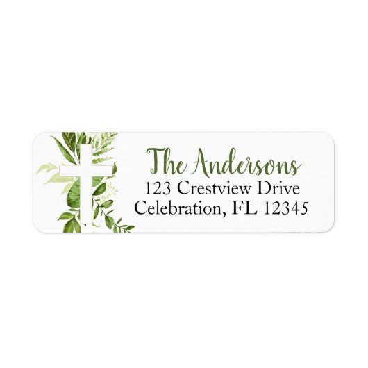 Rustic Greenery Cross Baptism Return Address Etiket (Voorkant)