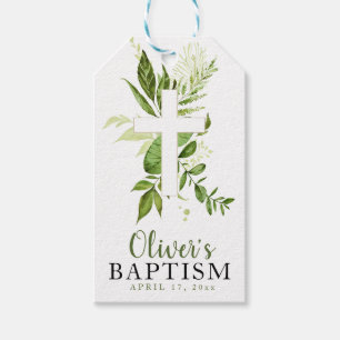 Rustic Greenery Cross Boy Baptism Favor Cadeaulabel