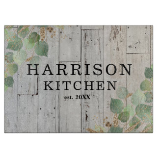 Rustic Greenery Custom Kitchen Name Cutting Board Snijplank