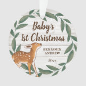Rustic Greenery Deer Baby's eerste kerstfoto Ornament (voorkant)