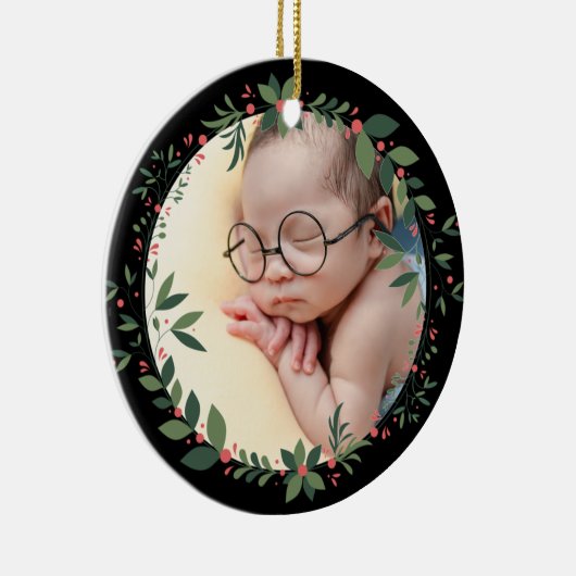 Rustic Greenery Eerste Kerstjaar Keramisch Ornament (Rechts)