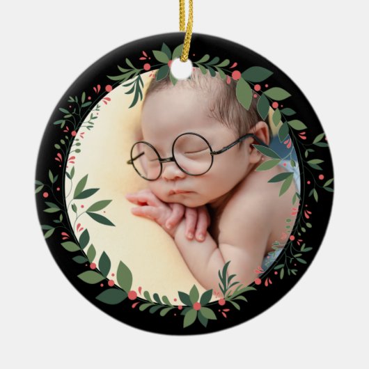 Rustic Greenery Eerste Kerstjaar Keramisch Ornament (Voorkant)