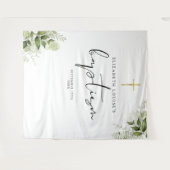 Rustic Greenery Elegant Baptism Fotoachtergrond Wandkleed (Voorkant (horizontaal))