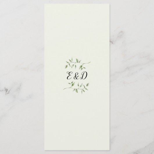 Rustic Greenery Elegant Monogram Wedding Dinner Menu (Achterkant)