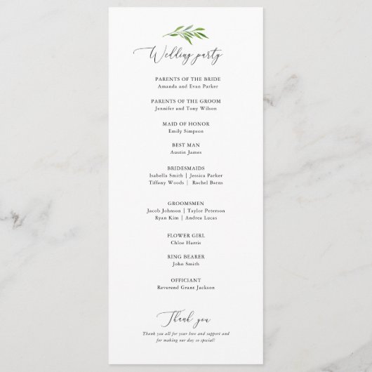 Rustic Greenery Elegant Wedding Ceremony Program Programma (Achterkant)