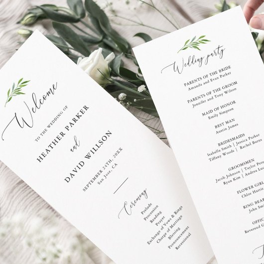 Rustic Greenery Elegant Wedding Ceremony Program Programma
