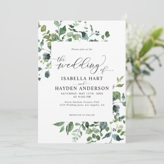 Rustic Greenery Emerald Botanical Emerald Wedding Kaart (Staand voorkant)