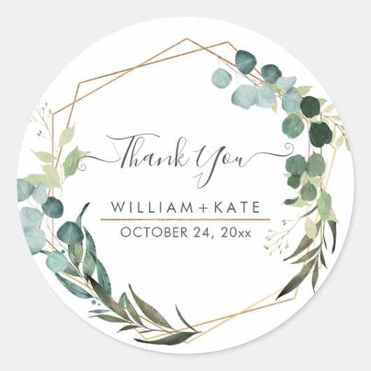 Rustic Greenery Eucalyptus Bedankt Ronde Sticker (Voorkant)