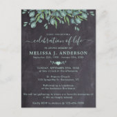 Rustic Greenery Eucalyptus Celebration of Life Uitnodiging Briefkaart (Voorkant)