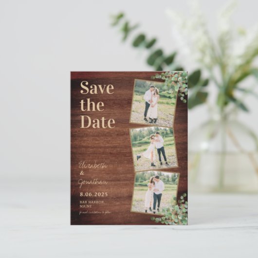 Rustic Greenery Eucalyptus Photo Save the Date Briefkaart (Staand voorkant)