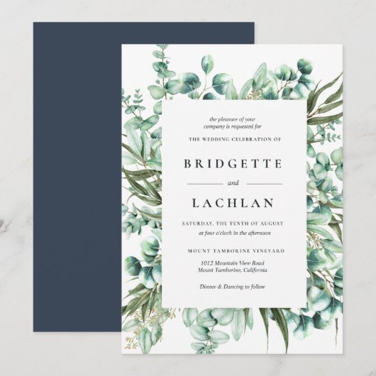 Rustic Greenery Eucalyptus Waterverf Wedding Kaart (Voorkant / Achterkant)