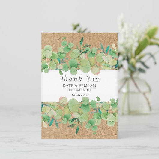 Rustic Greenery Eucalyptus Weddenschap Bedankkaart (Staand voorkant)